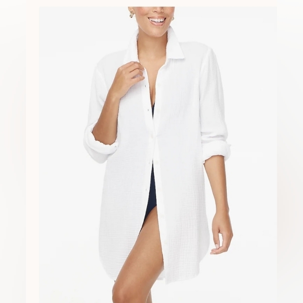 J Crew Factory swim Button-down beach tunic cover up white XL $89.50 *FLAW*